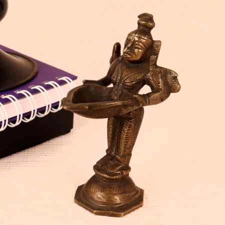 Vintage Brown Brass Deep Lakshmi Statue for Decor