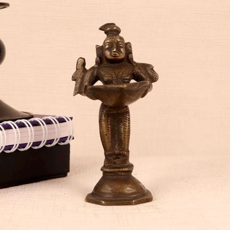 Vintage Brown Brass Deep Lakshmi Statue for Decor