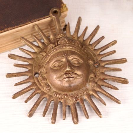 Handmade Vintage Brass Plate of Sun God for Hanging