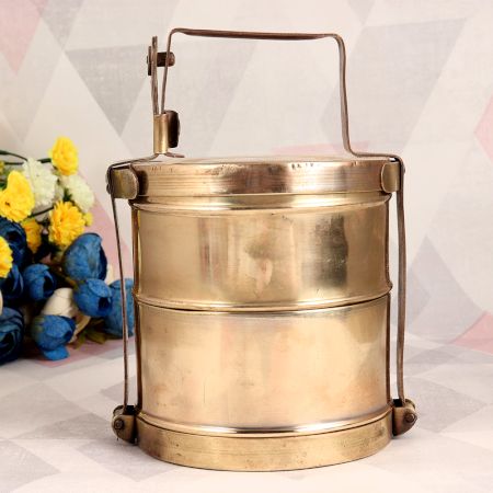 Indian Vintage Brass Tiffin Box for Home & Office Decor
