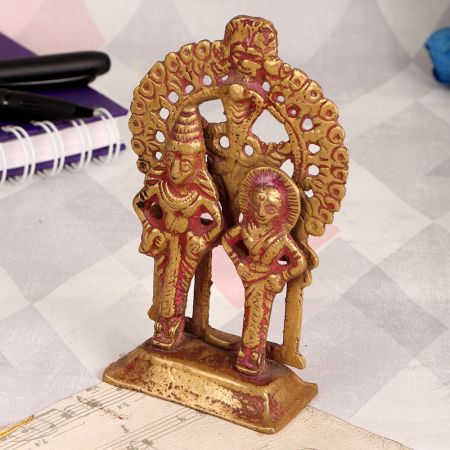 Golden Brass Statue of Shiva and Parvati for Worship