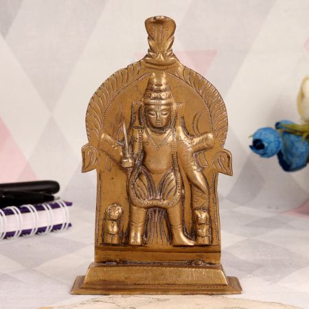 Handmade Golden Finish Lord Virabhadra Plate for Decor