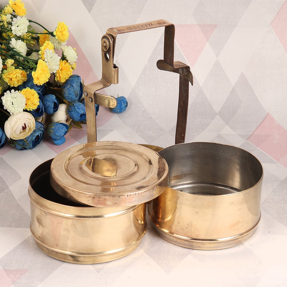 Indian Vintage Brass Tiffin Box for Home & Office Decor