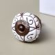 White Base Brown Etched Ceramic Floral Knob