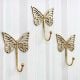 IndianShelf Handmade 3 Piece Vintage Key Holder for Decor Golden Antique Coat Rack Brass Wall Hooks But