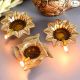 Indian-Shelf Handmade Golden  Swastika Flower Engraved Diya Oil Lamp for Diwali Gift Decoration