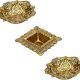 Indian-Shelf Handmade Vocalforlocal  Brass Square and Round Floral Golden Oil Lamp Puja Utensils Deepam Diya Deepak Diya