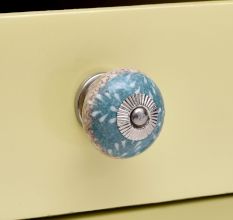 Sea Green Striped Crackle Ceramic Cabinet Knob