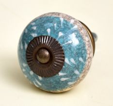Sea Green Striped Crackle Ceramic Cabinet Knob