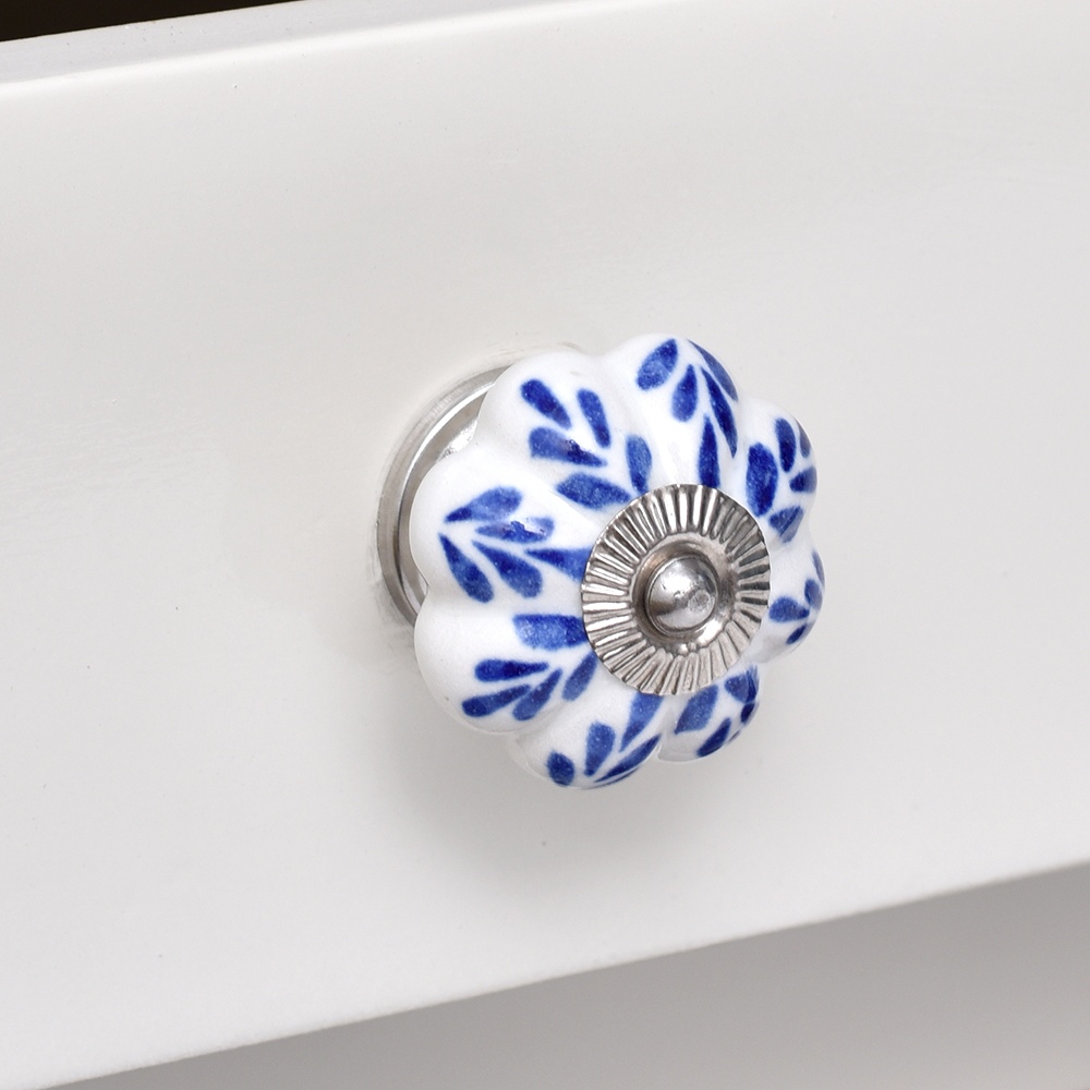 Blue Leaf Ceramic Melon Cabinet Knob Online