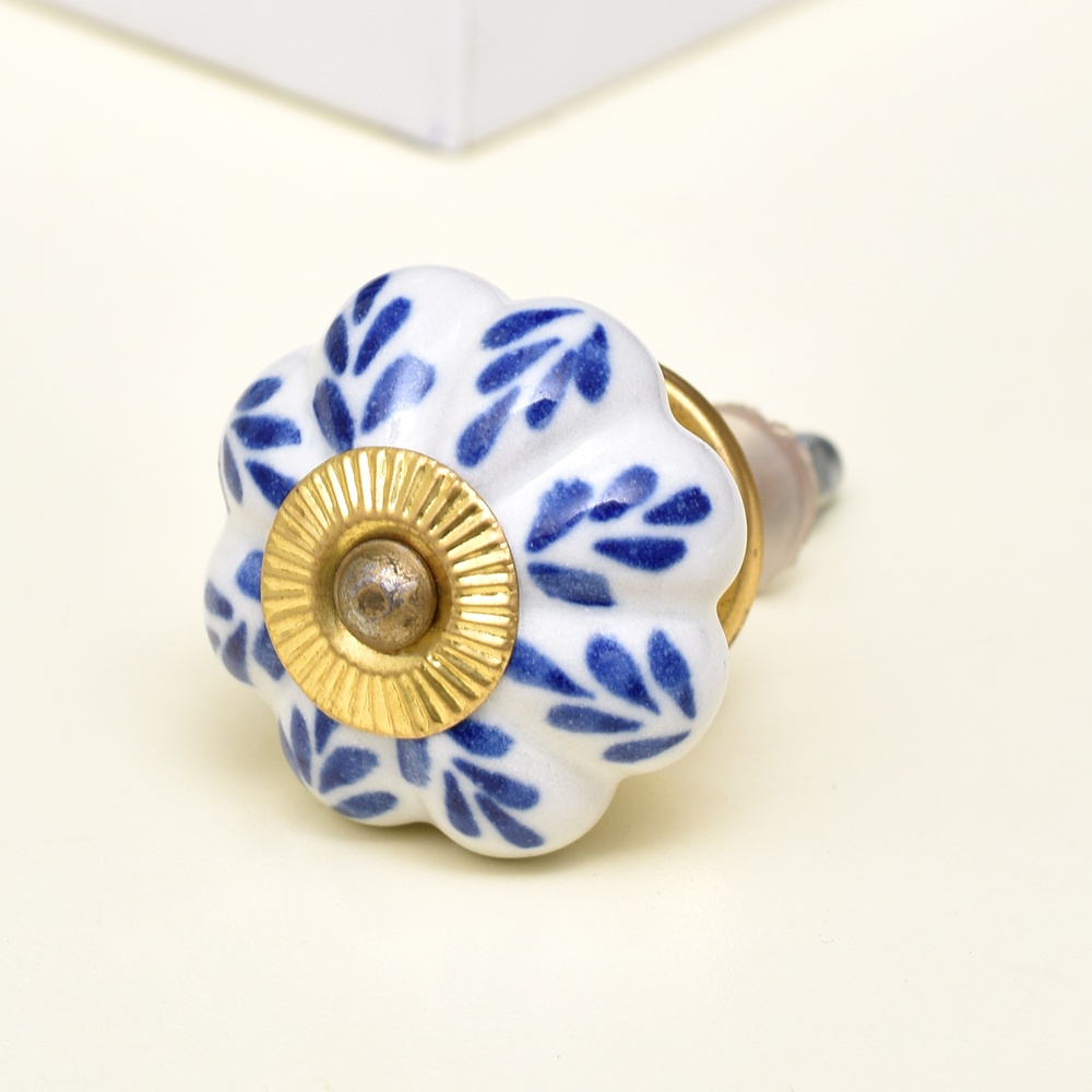 Blue Leaf Ceramic Melon Cabinet Knob Online