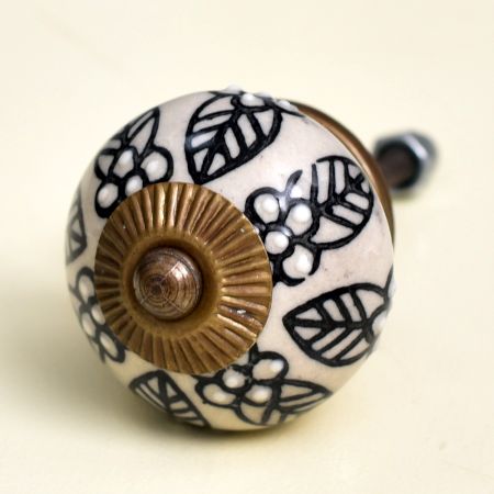 Black Leaf Ceramic Cabinet Knob