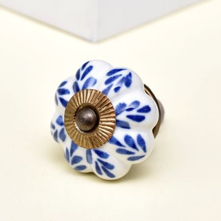 Blue Leaf Ceramic Melon Cabinet Knob Online