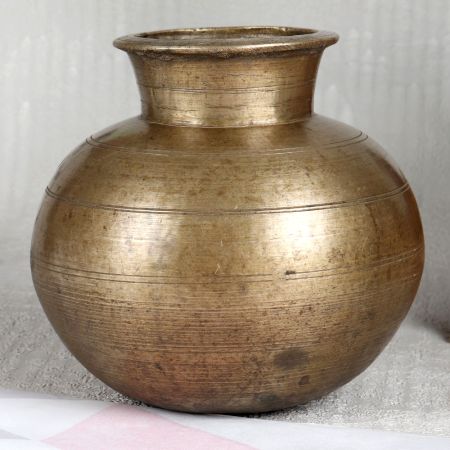 Round Holy Water Pot Made of Antique Brass for Decor