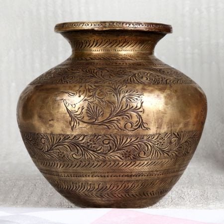 Engraved Brass Holy Water Pot for Home Decor