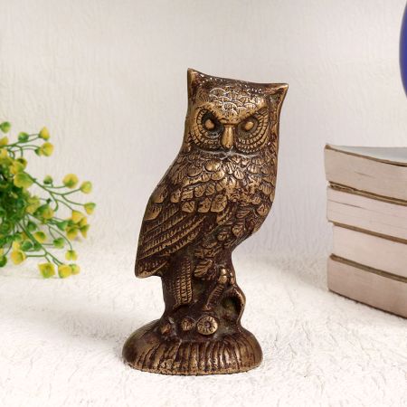 Handmade Antique Brown Brass Owl Statue for Decor