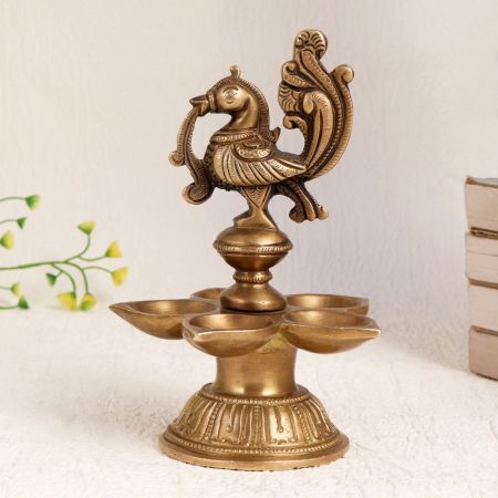 Handmade Finest Brass Peacock Oil Lamp for Decoration