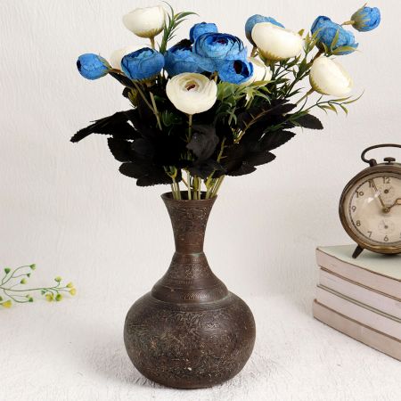 Vintage Brass Flower Pot in Surahi Shape for Decor