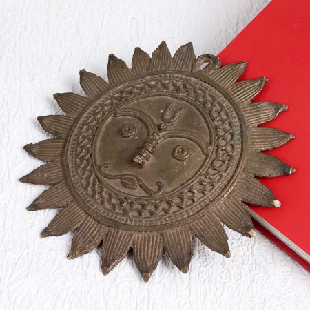 Handcrafted Brass Sun God Wall Hanging in Tribal Art