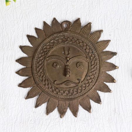 Handcrafted Brass Sun God Wall Hanging in Tribal Art