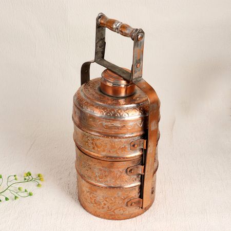 Handmade Premium Copper Tiffin Box for Decoration