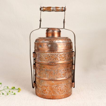 Handmade Premium Copper Tiffin Box for Decoration