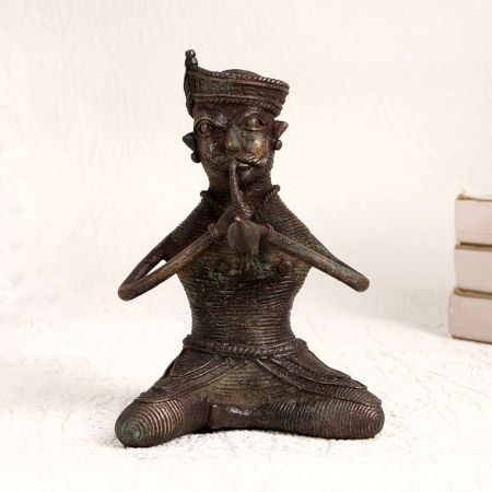 Tribal Art Brass Snake Charmer Statue for Decor