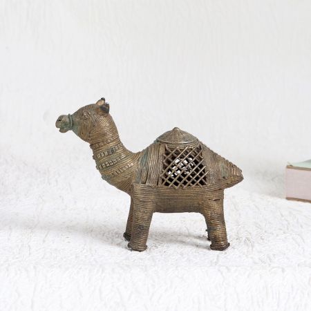 Brown Camel Brass Statue with Jali Work for Decoration