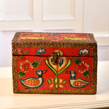 Multi-Coloured Engraved Wooden Box for Home Decor
