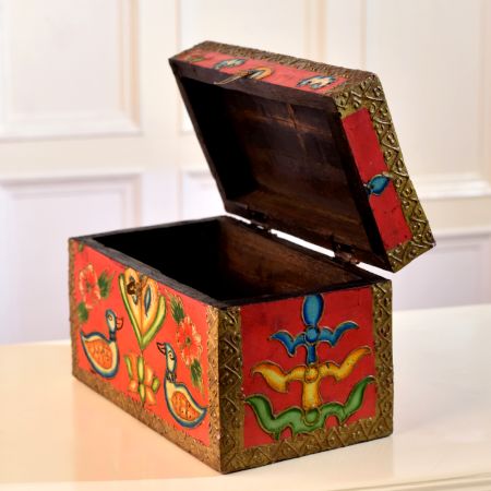 Multi-Coloured Engraved Wooden Box for Home Decor