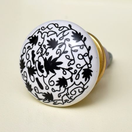 Black Floral Flat Knob