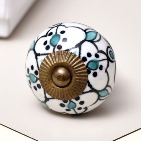 Green Black Floral Ceramic Knob
