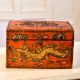 Handcrafted Wooden Box Engraved with Dragon and Flowers