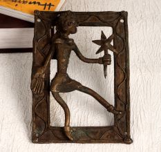 Tribal Art Brass Plate of Lady in Antique Brown Finish