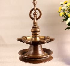 Finest Brass Hanging Oil Lamp with 7 Jyots for Decor