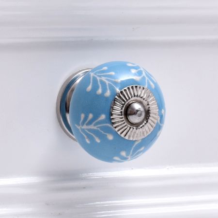 Turquoise Leaf Ceramic Knob