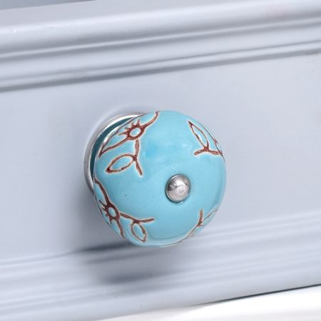 Calla Lily Brown Etched Ceramic Drawer Knob
