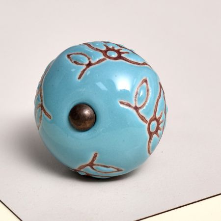 Calla Lily Brown Etched Ceramic Drawer Knob
