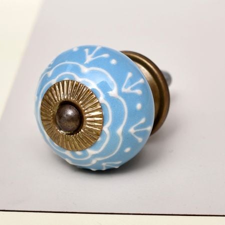 Turquoise Floral Embossed Cabinet knob