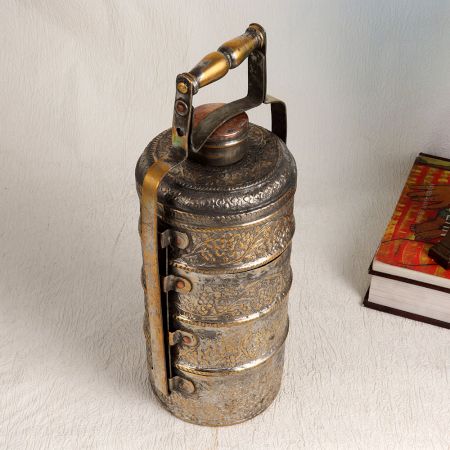 Handmade Islamic Art Copper Tiffin Box for Decoration