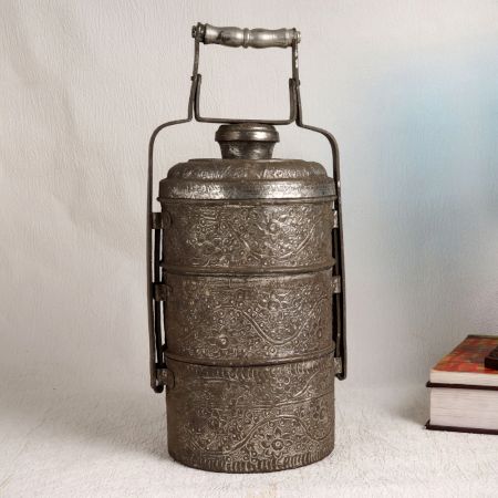 Islamic Art Gray Tiffin Box Made of Premium Copper