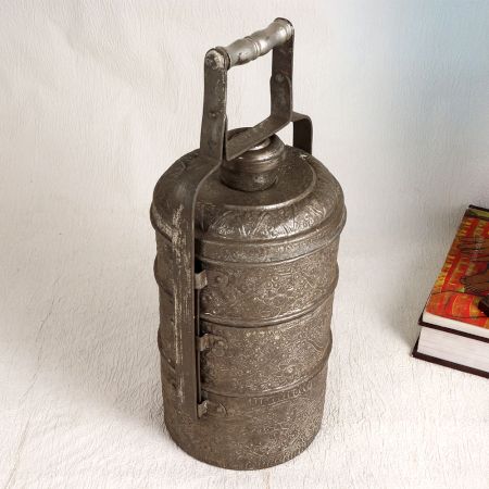 Islamic Art Gray Tiffin Box Made of Premium Copper
