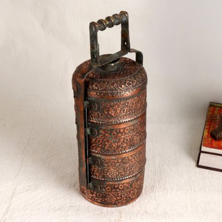 Antique Brown Islamic Art Tiffin Box Made of Copper