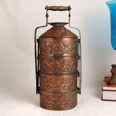 Premium Copper Tiffin Box with Four Compartment for Decor