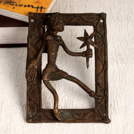 Tribal Art Brass Plate of Lady in Antique Brown Finish