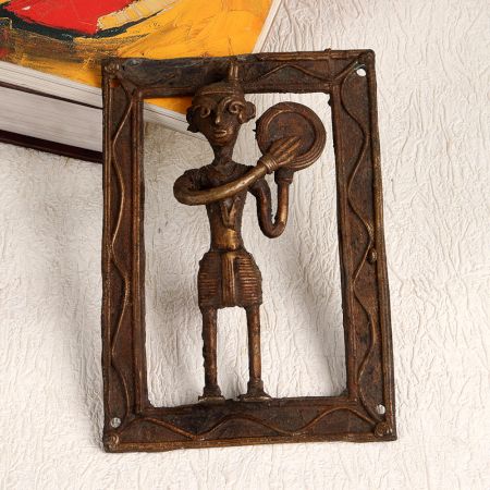 Handcrafted Finest Brass Plate of Man Playing Dufli