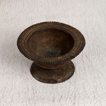 Dark Finish Brass Kumkum Bowl in Tribal Art for Prayer