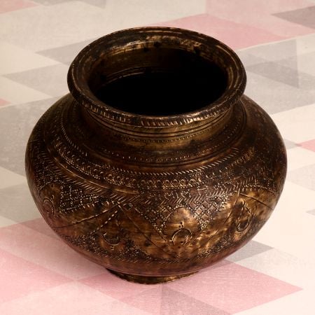 Beautifully Engraved Brass Water Pot for Ritual and Decor
