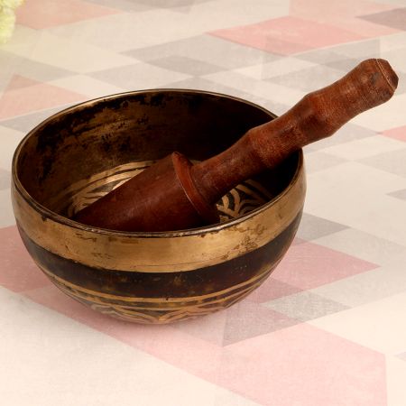 Tibetan Art Bell Metal Om Singing Bowl for Meditation