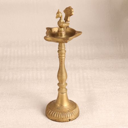 Beautiful Peacock Brass Oil Lamp in Antique Golden Finish